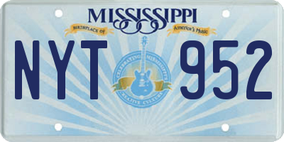 MS license plate NYT952