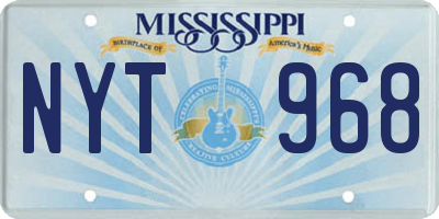 MS license plate NYT968