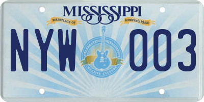 MS license plate NYW003