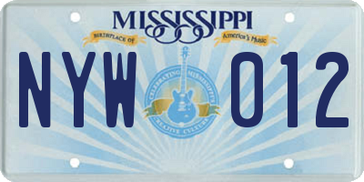 MS license plate NYW012