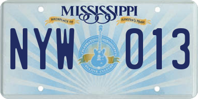 MS license plate NYW013