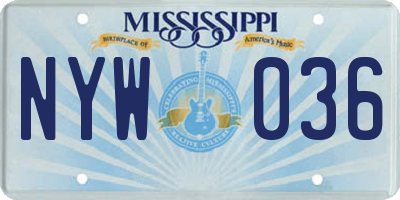 MS license plate NYW036