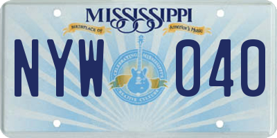 MS license plate NYW040