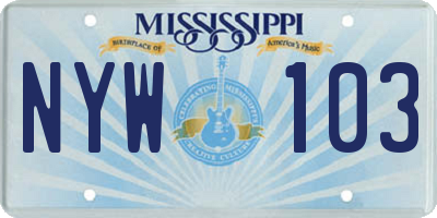 MS license plate NYW103