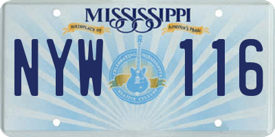 MS license plate NYW116