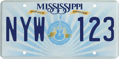 MS license plate NYW123