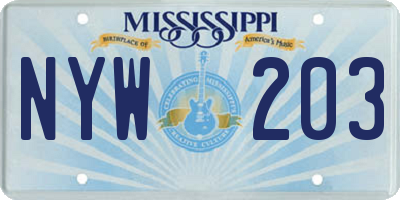 MS license plate NYW203