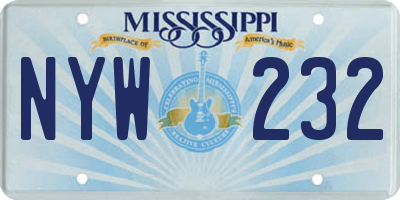 MS license plate NYW232