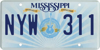 MS license plate NYW311