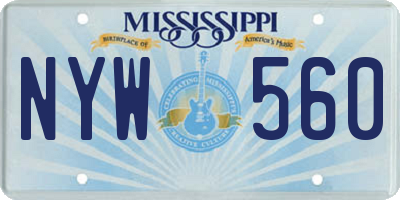 MS license plate NYW560