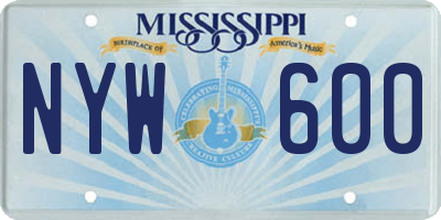 MS license plate NYW600