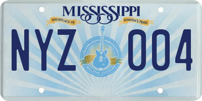 MS license plate NYZ004