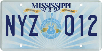 MS license plate NYZ012