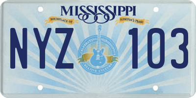 MS license plate NYZ103