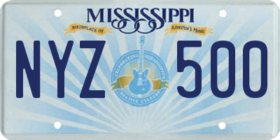 MS license plate NYZ500