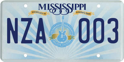 MS license plate NZA003