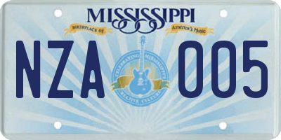 MS license plate NZA005