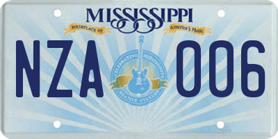 MS license plate NZA006