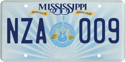 MS license plate NZA009