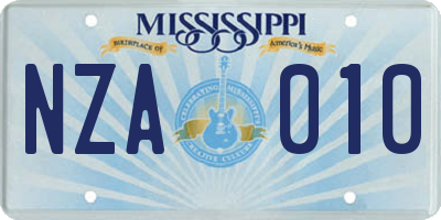 MS license plate NZA010