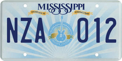 MS license plate NZA012