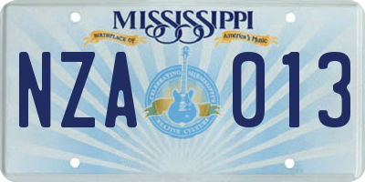 MS license plate NZA013