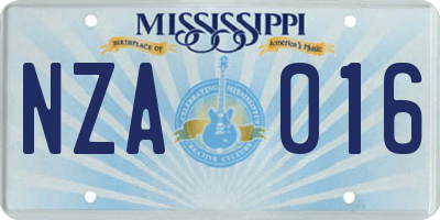 MS license plate NZA016