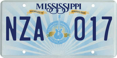 MS license plate NZA017