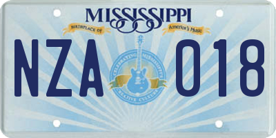 MS license plate NZA018
