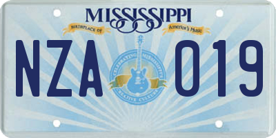 MS license plate NZA019