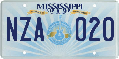 MS license plate NZA020