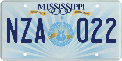 MS license plate NZA022