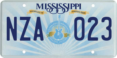 MS license plate NZA023