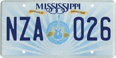 MS license plate NZA026