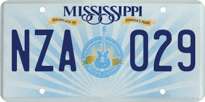 MS license plate NZA029