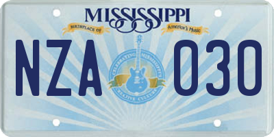 MS license plate NZA030