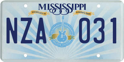 MS license plate NZA031