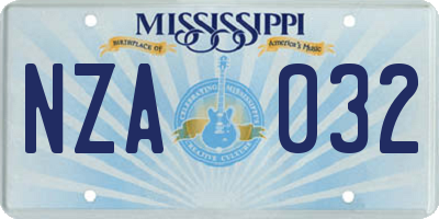 MS license plate NZA032