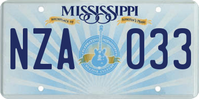MS license plate NZA033