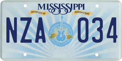 MS license plate NZA034