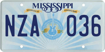 MS license plate NZA036