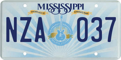MS license plate NZA037