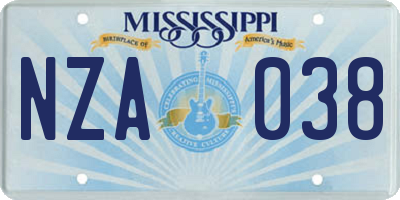 MS license plate NZA038