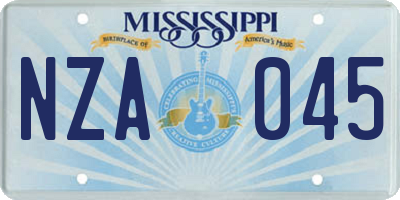MS license plate NZA045