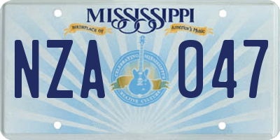 MS license plate NZA047