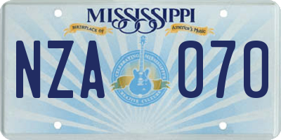 MS license plate NZA070