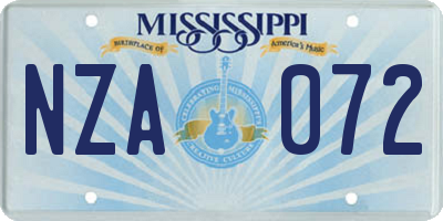 MS license plate NZA072
