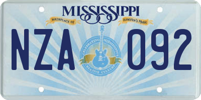 MS license plate NZA092