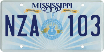MS license plate NZA103
