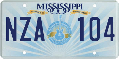 MS license plate NZA104